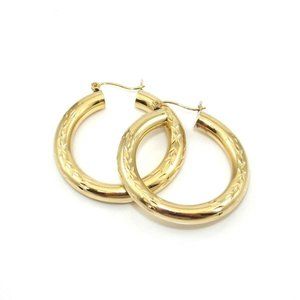 14K Gold Large Diamond Cut Hoop Earrings
